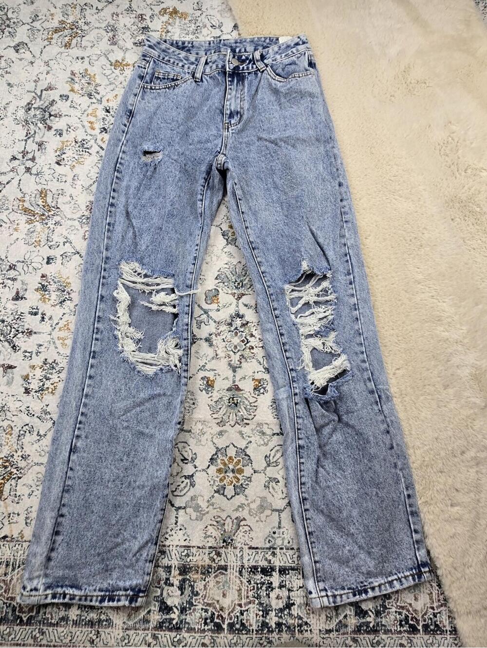 Shein Acid Wash Distressed Denim Pants Women Small Tall